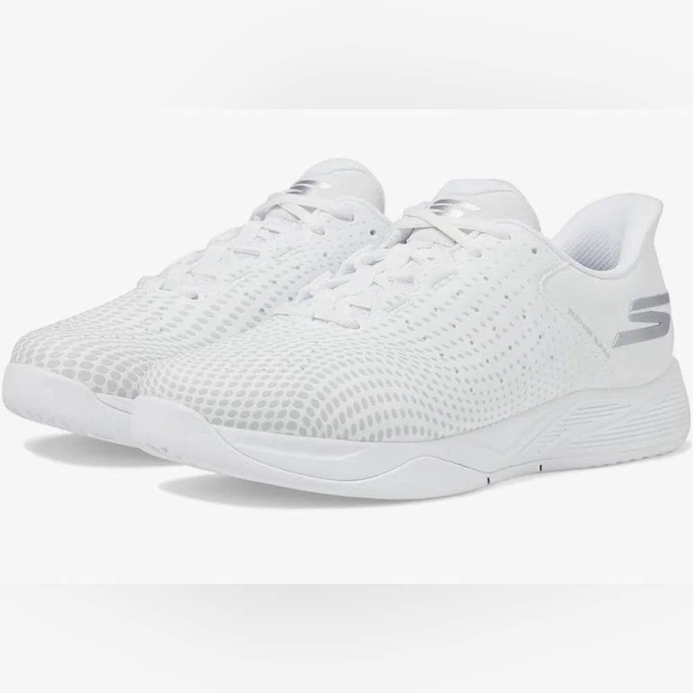 Skechers Men's White Athletic Mesh Trainers with Silver Accents